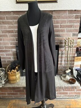 Women's Long Open-Front Black Cardigan
